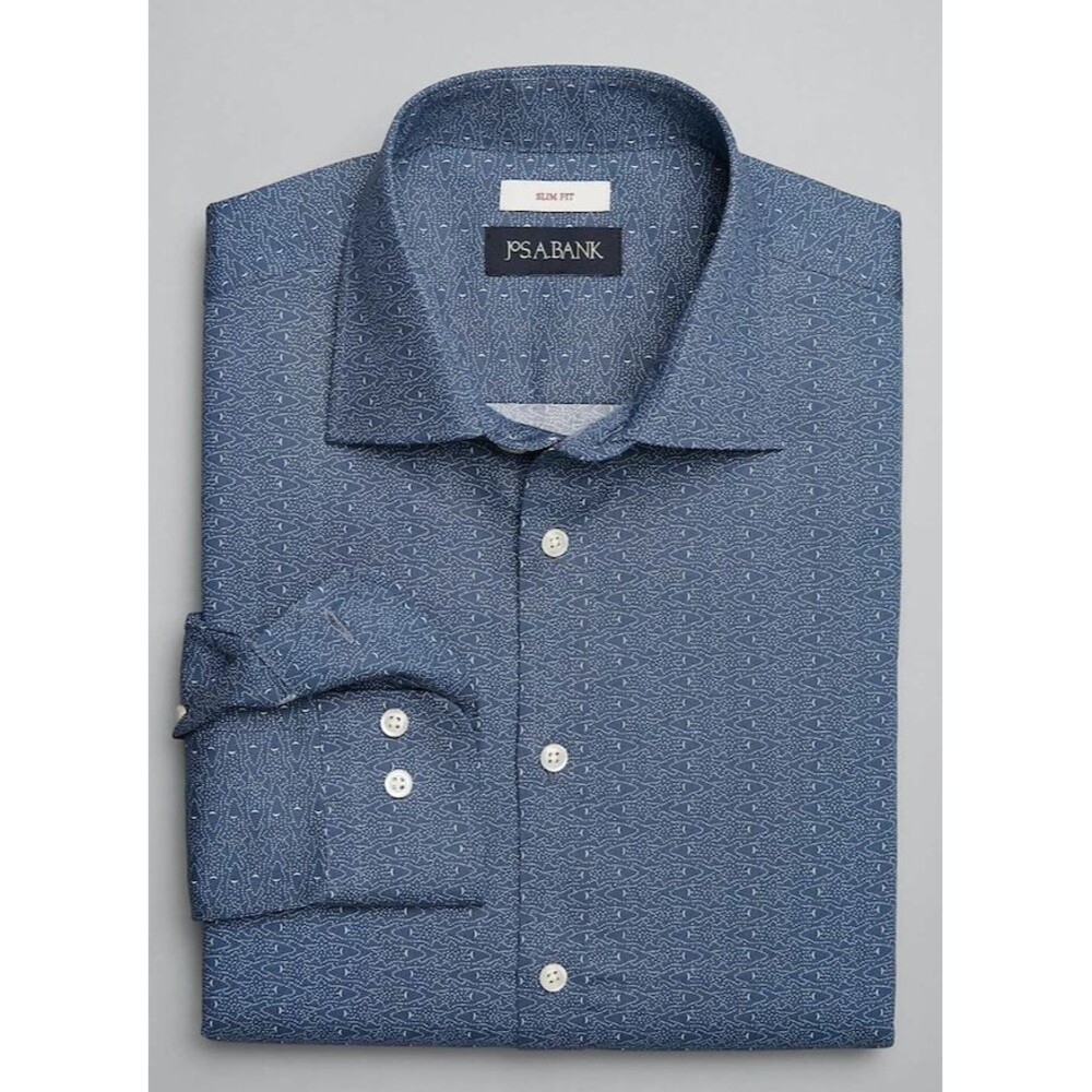 Jos. A. Bank Slim Fit Spread Collar Fish Print Sportshirt -2XT colour:Navy